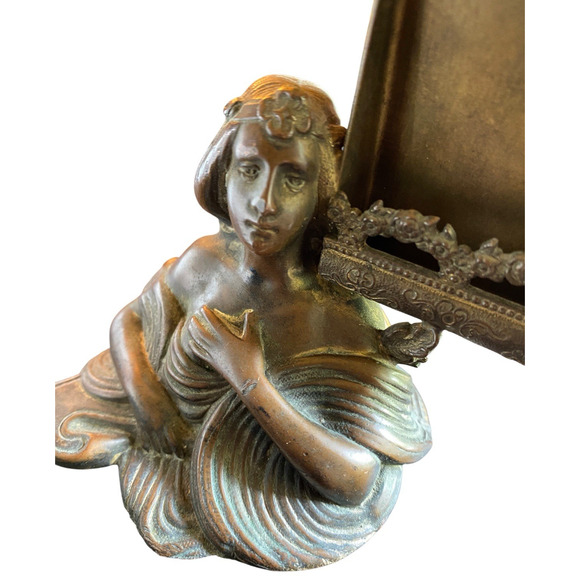 Antique 20th Century Bronze Detailed Maiden Tintype Picture Ornate Table Frame - Picture 2 of 15